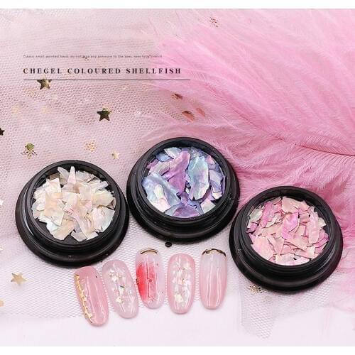 3D Nail Pink Purple Seashells Art Decorations Mixed Size Seashell Slices Crushed Irregular Broken Flakes Seashell DIY Design