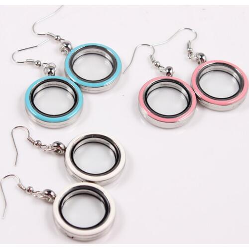 25mm Magnetic Alloy Floating Locket Earrings Enamel Glass Living Floating Locket Earrings 5PAIRS