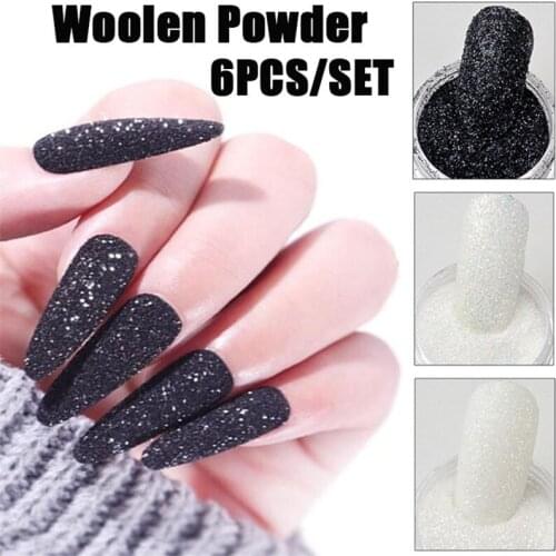6Pcs/Set Nail Powder Glitter Woolen Black Shining Sugar Chrome Pigment Dust Nail Art Decorations Manicure DIY Nail Glitter