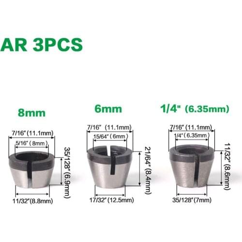 6pcs Trimming Engraving Machine Collet Chucks Router Bit Shank Adapter Woodworking Drilling Milling Tool 6/ 6.35/ 8mm
