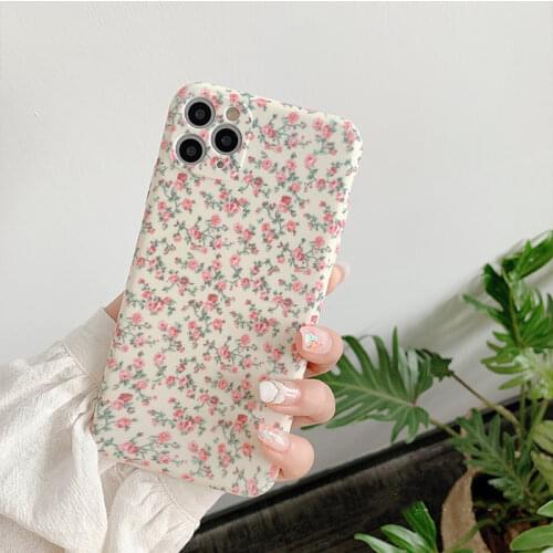 Korea Style Cute Floral Phone Case for Iphone 12 11 Pro Max mini X XSmax XR 7 8Plus Soft TPU Pink Yellow Matte Flower Back Cover