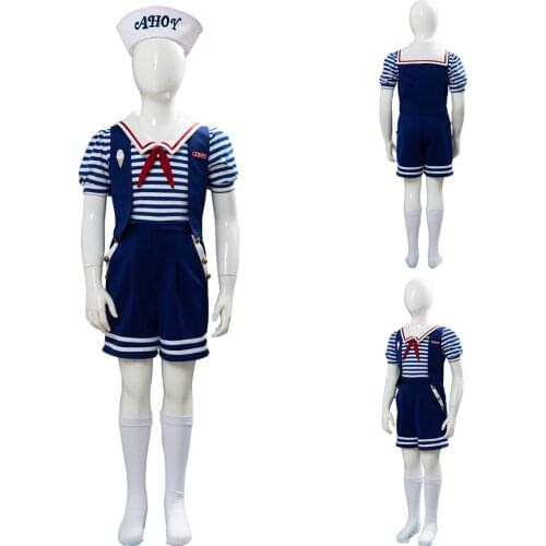 Fast delivery Stranger Things 3 Scoops Ahoy Robin Ice Cream Shop Uniform Store Suit Kid Cosplay Costume children uniform clothes