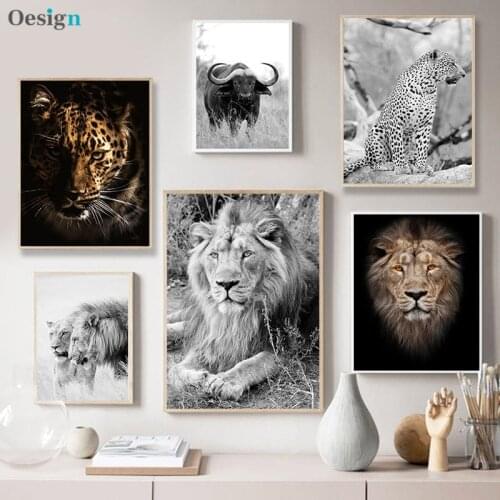 Wild Animals Lion leopard Poster Nordic Canvas Print Black White Wall Art Painting Scandinavian Decoration Picture Home Decor