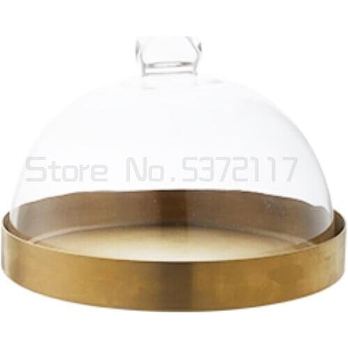 European transparent glass cake cover dust-proof cover bread and pastry tray golden stainless steel dessert plate fruit plate