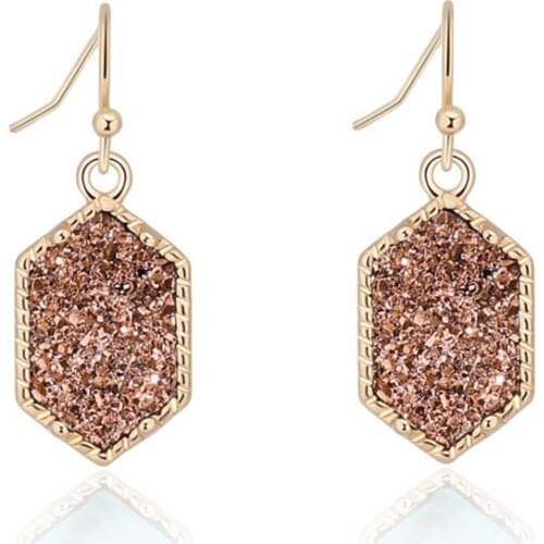 FYSL Light Yellow Gold Color Rhombus Shape Crystal Cluster Drop Earrings for Women Trendy Jewelry