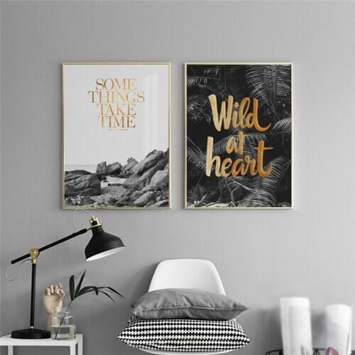 HAOCHU Canvas Reef Golden Slogan Painting For Living Room Home Decor Painting Wall Art forest Print Poster Simple Nordic
