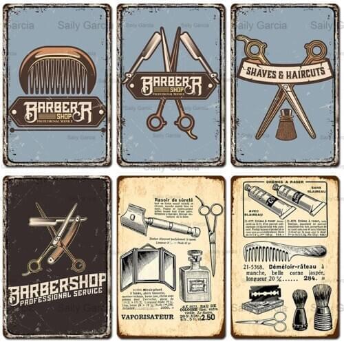 Barber Shop Tools Metal Plaque Comb Salon Hairdressing Tin Signs Wall Decoration for Pub Bar Club Poster Iron Paintings