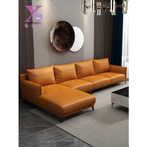 Italian minimalist small family Nordic modern down living room corner leather sofa