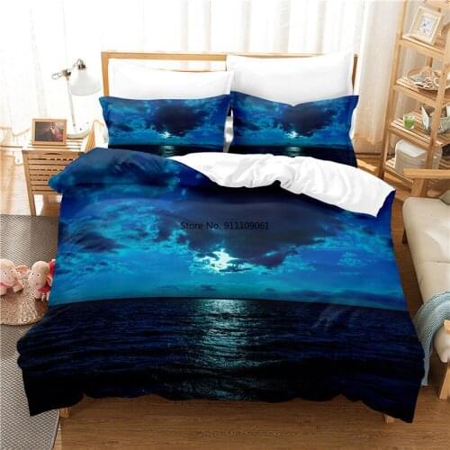 Moonlit Night Bedding Set Blue Duvet Cover 3d Bedding Digital Printing Bed Linen Queen Size Bedding Set Fashion Design 2-3Pcs