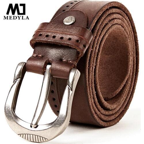 MEDYLA Vintage Original Leather Belt for Men High Quality Natural Leather No interlayer Mens Belt for Jeans Casual Pants