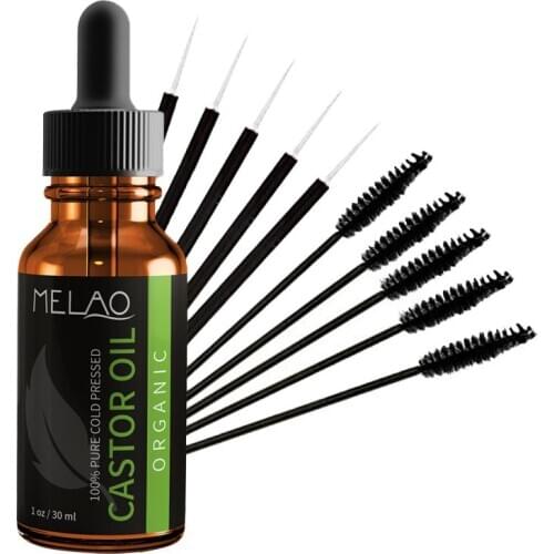 MELAO Natural Organic Castor Oil , Eyelashes Eyebrow Growth Liquid 5 Eyebrow Brush + 5 Eyeliner Brush 1oz / 30ml
