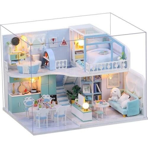 Wooden Block Dollhouse Kits DIY Miniature Doll House Furniture Toys For Children Birthday Gifts Best Collection Miniature Girl