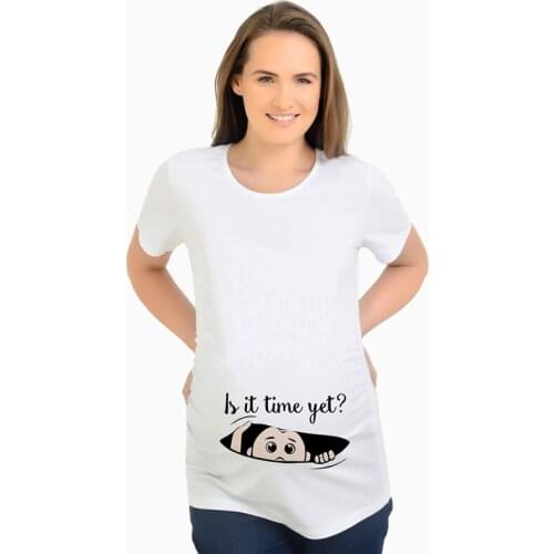 Maternity Women Fashion Cute T-shirts 2021 Summer Cartoon Letter Print Clothes Casual Pregant Prenatal Tees Pregnancy Clothings