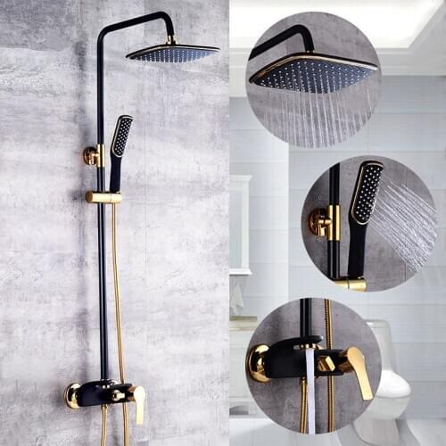Bathroom Shower Set Rain Shower Faucets Bath Mixer with Hand Shower Sink Black Gold White Bath Shower Wall Mounted Mxier Taps