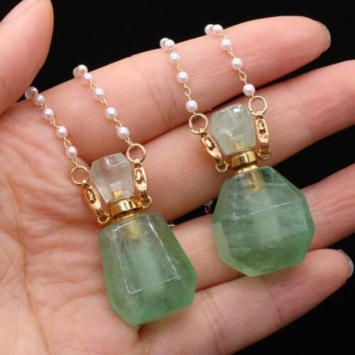 Natural Semi-precious Stone Perfume Bottles Pendant Two Accessories for Free Green Aventurine for Jewelry Making Necklaces Gift