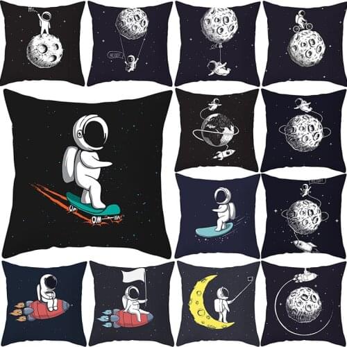 Black Cartoon Cushion Cover 45X45 Cosmic Space Style Decorative Pillowcase Throw Pillows Living Room Sofa Cushions Home Decor