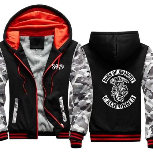 2021 NEW Winter Warm Slim jacket men SOA Sons of anarchy Sweatshirt high quality cotton Harajuku Mens zipper jacket