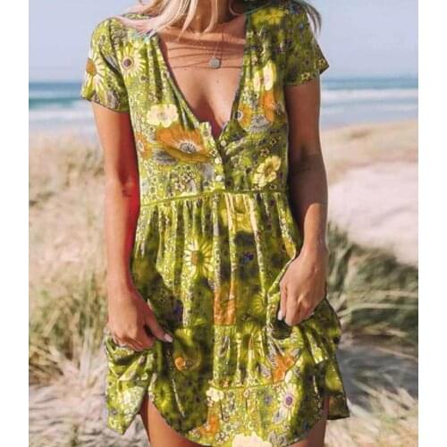 New Arrivals Mini Dresses Ladies Sexy Large Size Womens Printed V-Neck Short-Sleeved Dress Lady Clothing Printing Skirt 2021