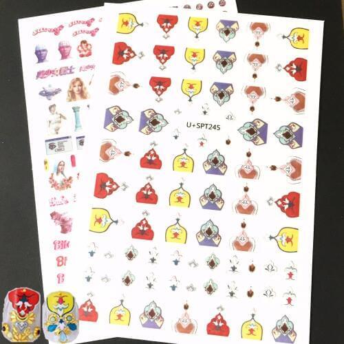 Newest U+SPT240-244 Digital See Punk 3D nail sticker back glue nail decals Japan type DIY decoration for nail stamping
