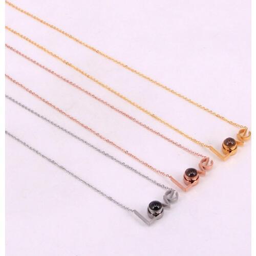 Stainless Steel Rose Gold& 100 languages I love you Projection Pendant Necklace Romantic Love Wedding Necklace