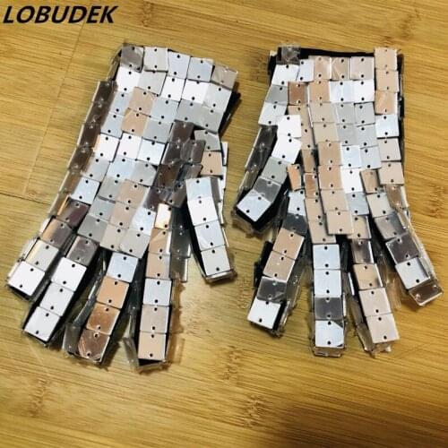 Silver Lens Gloves A Pair Men Women Stretch Mirror Mittens Stage Performance Accessories Dance Ornament New