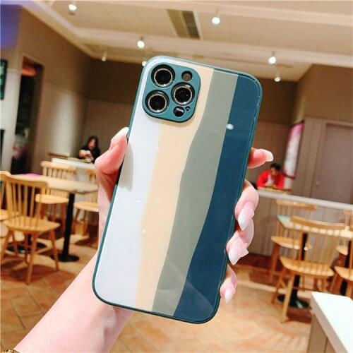 Rainbow Tempered Glass Phone Case for IPhone 11 Phone Cases 12 Pro Max X XR XSMAX Fine Hole All-inclusive Mobile Phone Cover