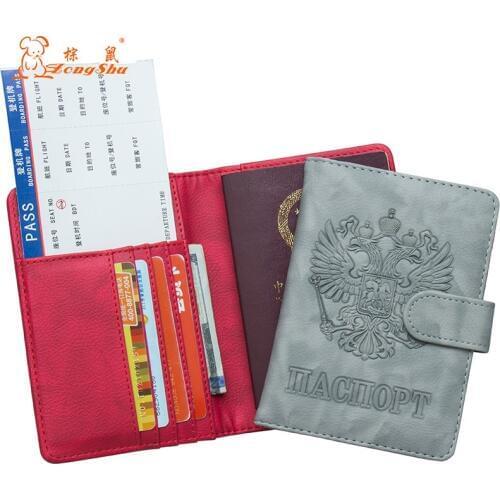 Russian brown Double eagle Color mixing buckle women passport cover Built in RFID Blocking Protect personal information