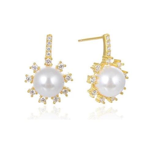S925 Sterling Silver Earrings for Women Simple Pearl Earrings S925 Diamonds Gold Color Floral Bead Earring Fine Jewelry Gifts