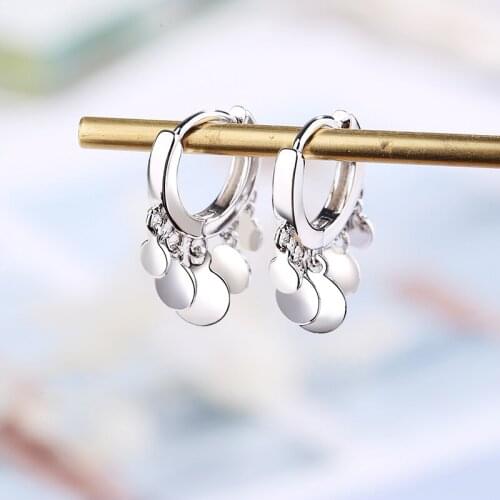 925 Sterling Silver Delicate Silver Color Round Disc Tassel Drop Earrings Fine Jewelry for Women Authentic Dropshipping S-E893