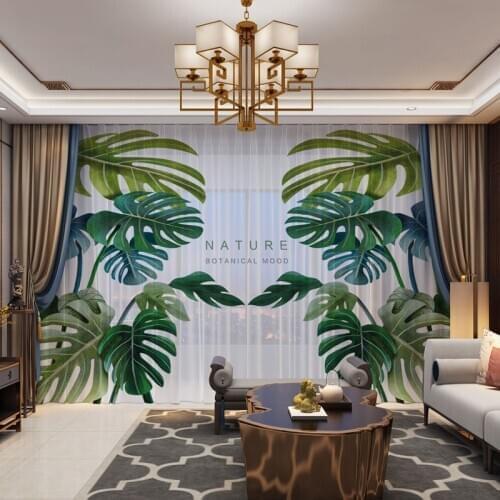 Chinese Style Rainforest Leaves Curtains Drape Panel Sheer Tulle Home Decoration Living Room Bedroom Vintage Chiffon Curtains