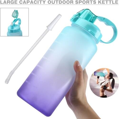 2L BPA Free Plastic Gallon Sports Leakproof Time Marker Straw Water Bottle With Lid For Outdoor Portable Drinkware