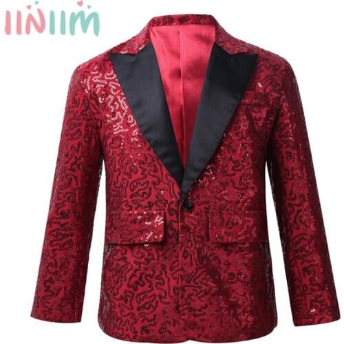 Iiniim Boys Suits For Wedding Costume Banquet Party Stage Performance Suit Boys Stylish Sequins Suit Jacket Coat Blazer Tuxedo
