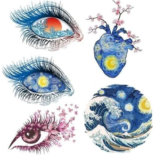 Heart Eyes Van Gogh Thermo-stickers For Clothes Fashion Applique On Clothes Patch Iron On Transfers For Clothing Sticker Stripe