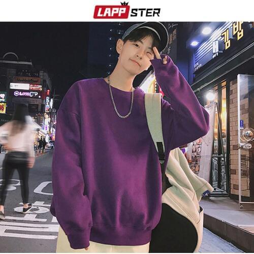 LAPPSTER Harajuku Solid Black Hoodie Men 2020 Spring Mens Japanese Streetwear Sweatshirt Couple Colorful Hip Hop O-Neck Hoodie