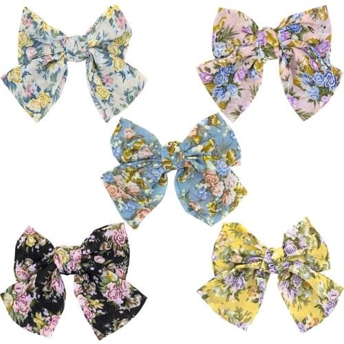 Furling Girl 1PC Peony Print Bow Hairpin Women Hair Clips Floral Barrettes Accessories Ornaments Headdress