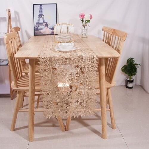 Vintage Elegant American Style Creative Hollow-Out Flowers Embroidered Wedding Table Runner For Banquet Decoration Cabinet Cover