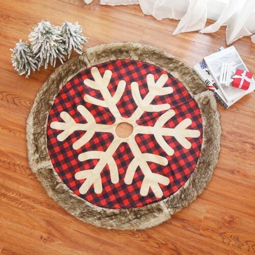 Lanke Red plaid snowflake tree skirt Christmas tree skirt Christmas Decorations for Home New Year 90 cm