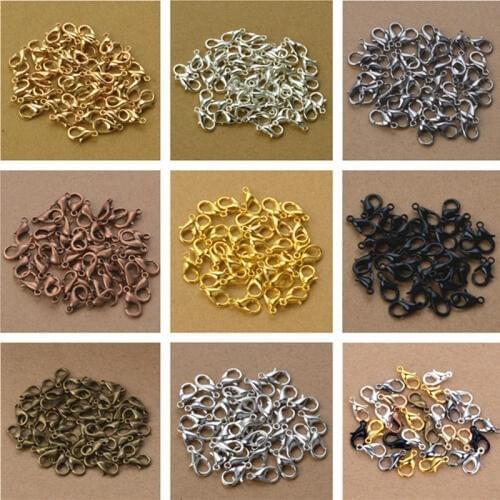 50pcs 10mm 12mm Black/Gunblack/Rose Gold/Rhodium/Bronze/Gold/Silver Tone Alloy Lobster clasp Hooks for Jewelry Findings