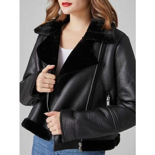 Ailegogo Autumn Winter Women Pu Fuax Soft Leather Short Jacket Motorcycle Thick Warm Coats Velvet Padded Ladies Street Outwear
