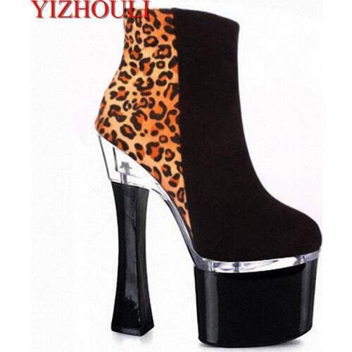 High heels platforms dinner party Banquet black gladiator ankle boots 18-20cm spool heel shoes for women Exotic Dancer shoes