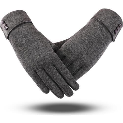Womens Three Button Down Solid Gloves In Winter. Riding Plush Warm Gloves. Touch Support. Play Mobile Phone with Gloves
