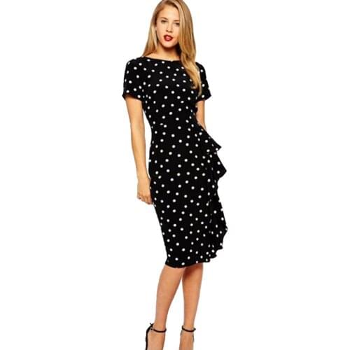 Free Shipping Ladies O Neck Party Elegant Lady Printed Dot Dress Black Elegant Sexy Lady Bandage Dress