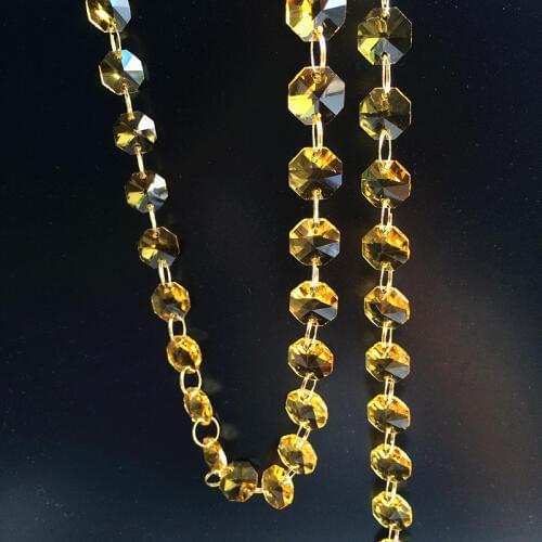 100m/lot Gold Yellow k9 Crystal Octagon Beads in 2 Holes Garland Strands Chandelier crystal parts,diy curtain decoration