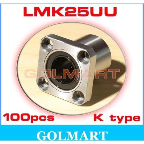 100pcs LMK25UU 25mm Square flange Type Linear Bearing 25x40x59mm for shaft rail