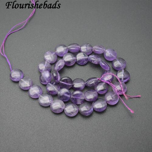 12mm Natural Amethyst Flat Round Coin Stone Loose Beads Craft Supplies Jewelry