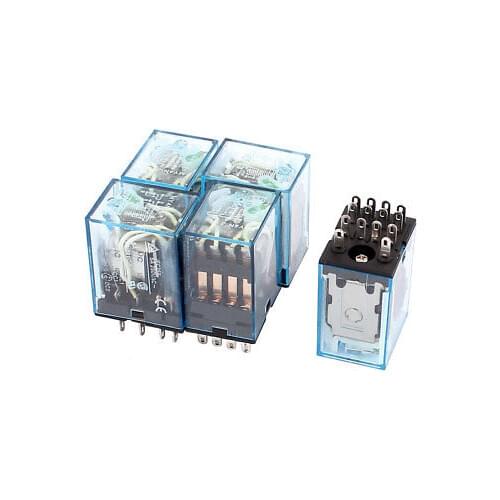 DC12V 5A Coil Voltage 14 Pin Terminal 4PDT Electromagnetic Power Relay 5Pcs