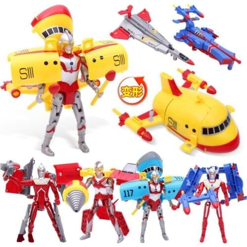 17cm Ultraman Seven Ace Zoffy Taro Deformed fit battleship chariot airplane transforming toy boy gift set Action Figures Model