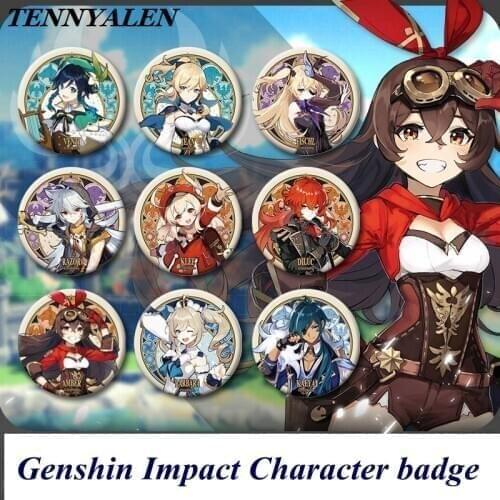 2021 Hot Game Genshin Impact Cosplay Accessories Anime Props Project Amber Albedo Klee Character Badge Logo Zhongli Kids Gifts