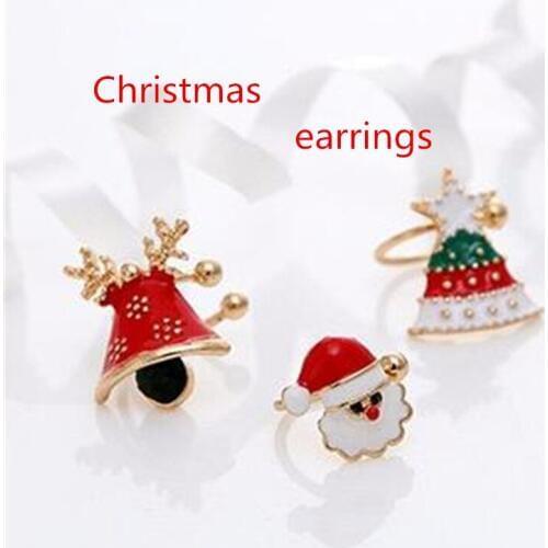 2021 Korean fashion jewelry ear clip without pierced ears cute Christmas santa,Christmas without pierced ear clip