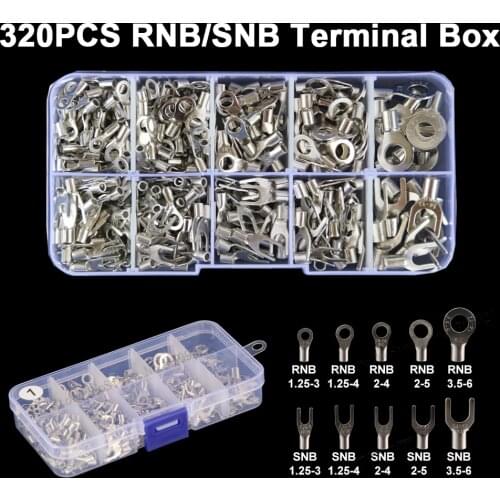 320pcs/box RV Ring Fork U Terminal Brass Crimping Terminals Kits Wiring Non Insulated Butt Kit Wire Connector Crimp Spade